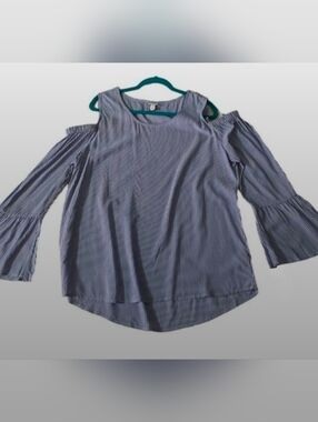 Merona Blue Striped Cold Shoulder Blouse